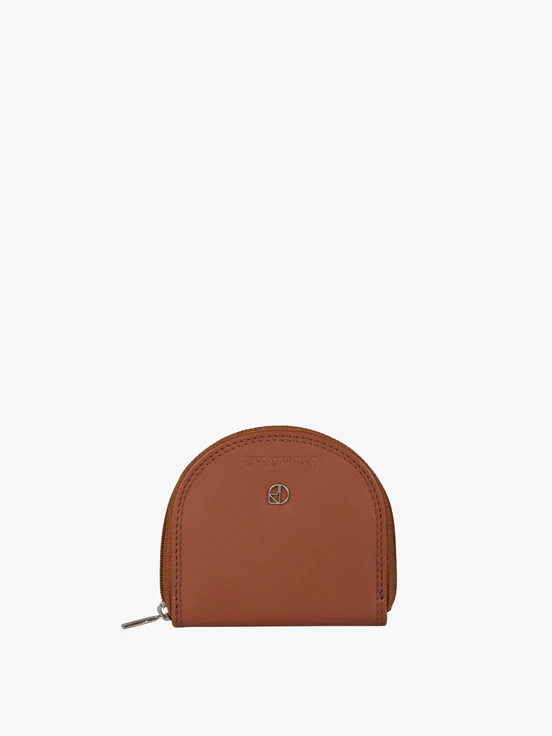 Portamonete in pelle con zip - marrone