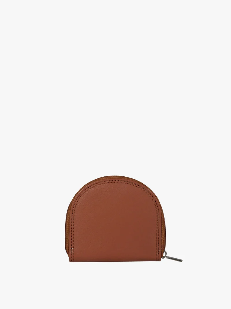 Portamonete in pelle con zip - marrone