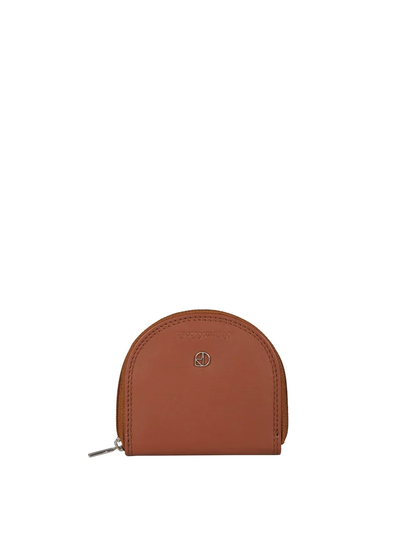 Portamonete in pelle con zip - marrone
