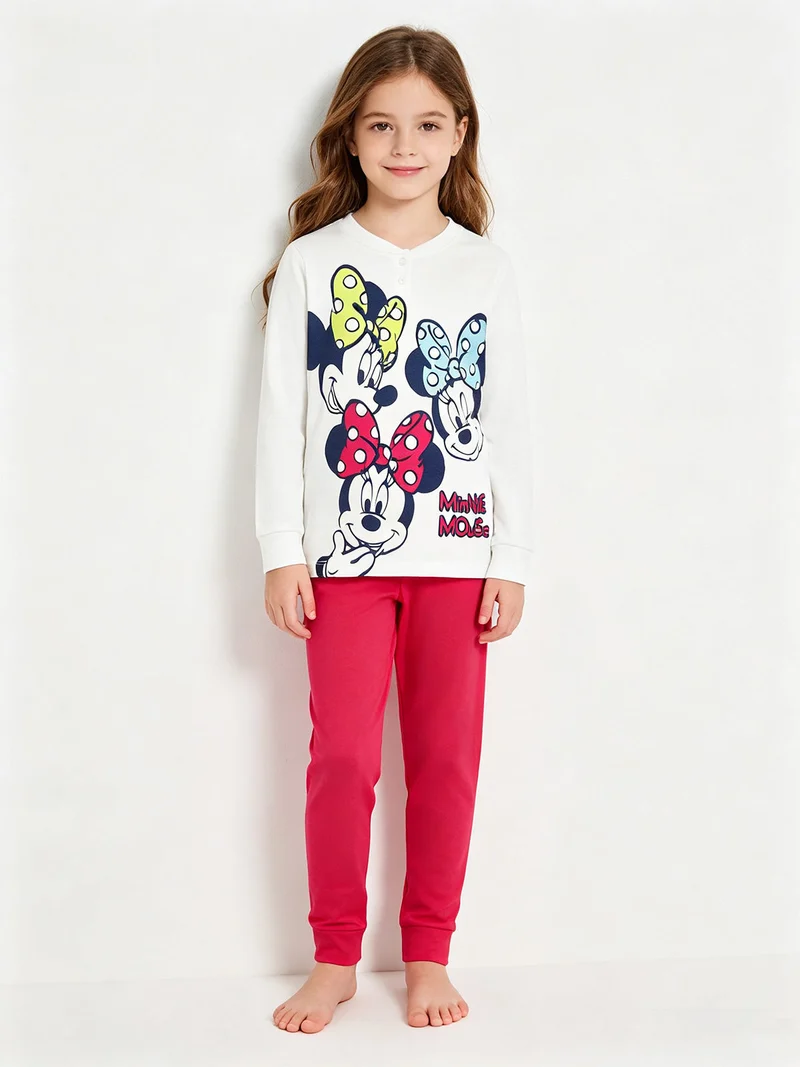 MINNIE Pigiama lungo in caldo cotone da bambina - panna