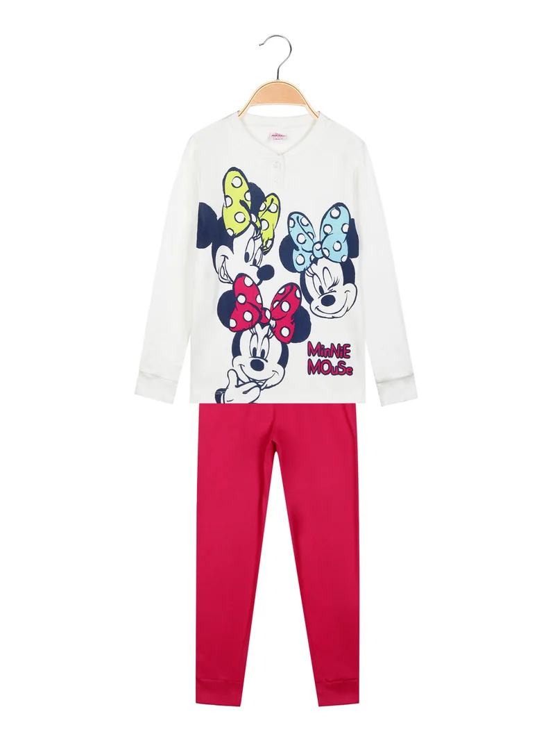 MINNIE Pigiama lungo in caldo cotone da bambina - panna