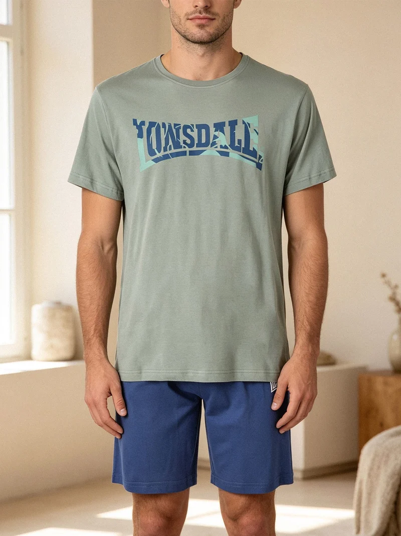 Completo corto da uomo in cotone con logo - pistacchio