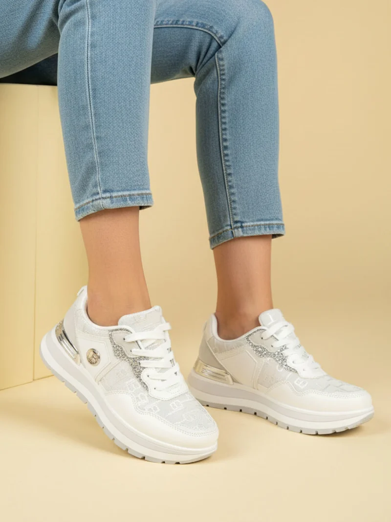 Sneakers da donna con paltform e glitter - bianco