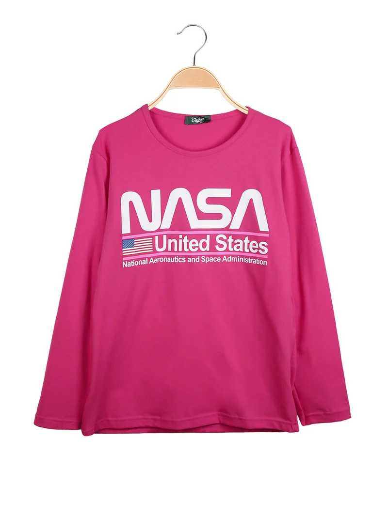 T-shirta da ragazza a maniche lunghe con scritta - fucsia