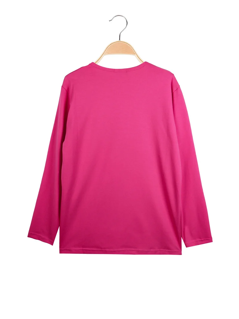 T-shirta da ragazza a maniche lunghe con scritta - fucsia