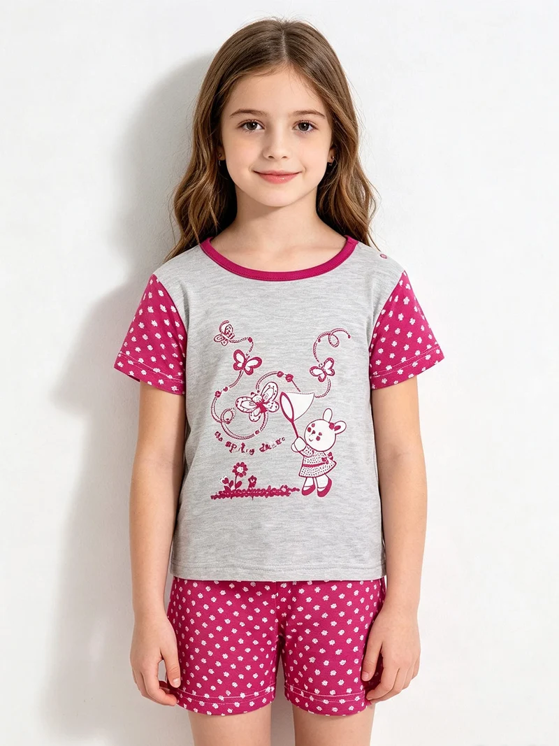 Pigiama corto da neonata in cotone - fucsia