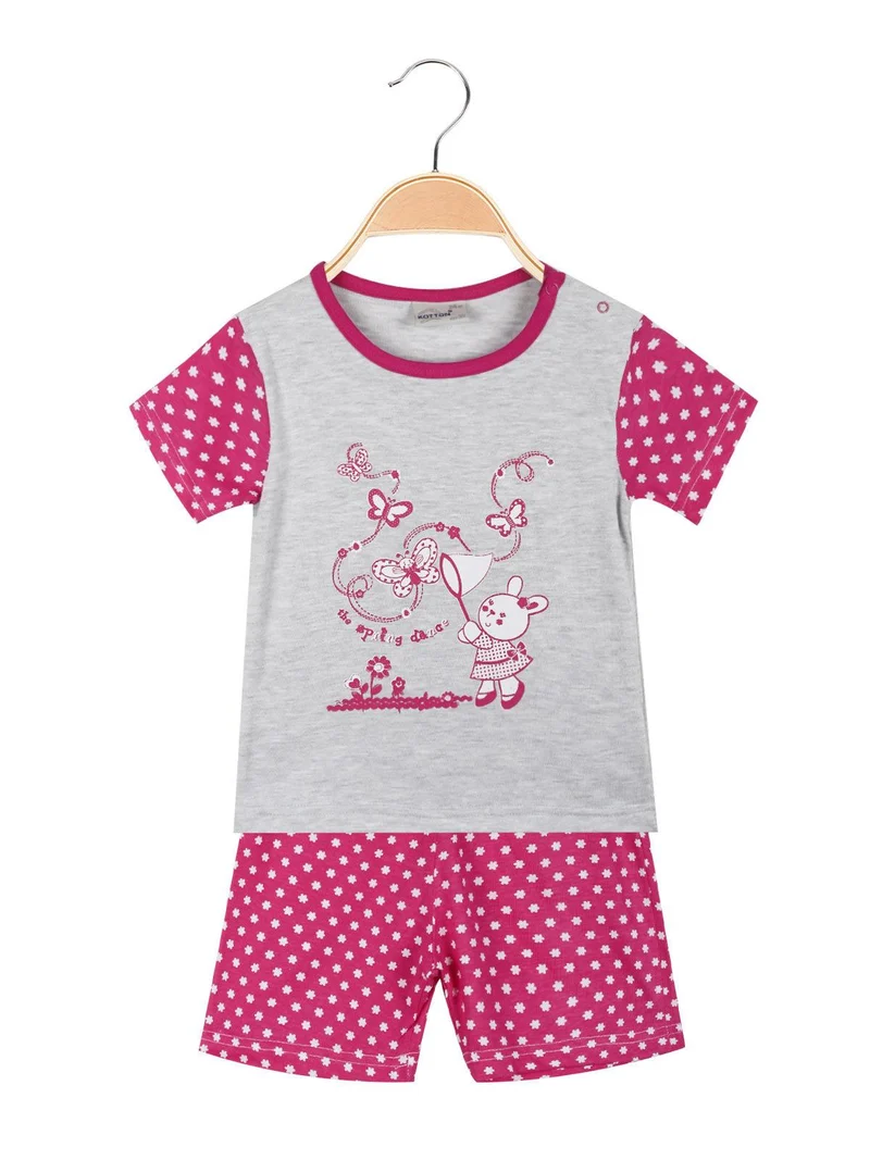 Pigiama corto da neonata in cotone - fucsia