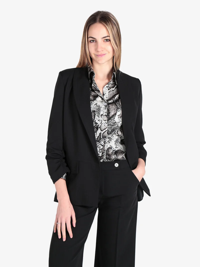 Blazer donna aperto con maniche arricciate - nero