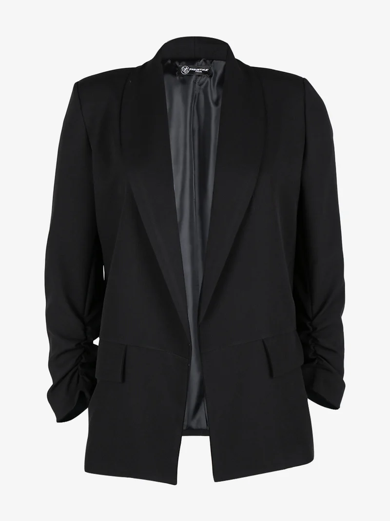 Blazer donna aperto con maniche arricciate - nero