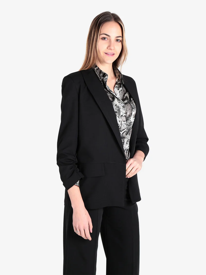 Blazer donna aperto con maniche arricciate - nero