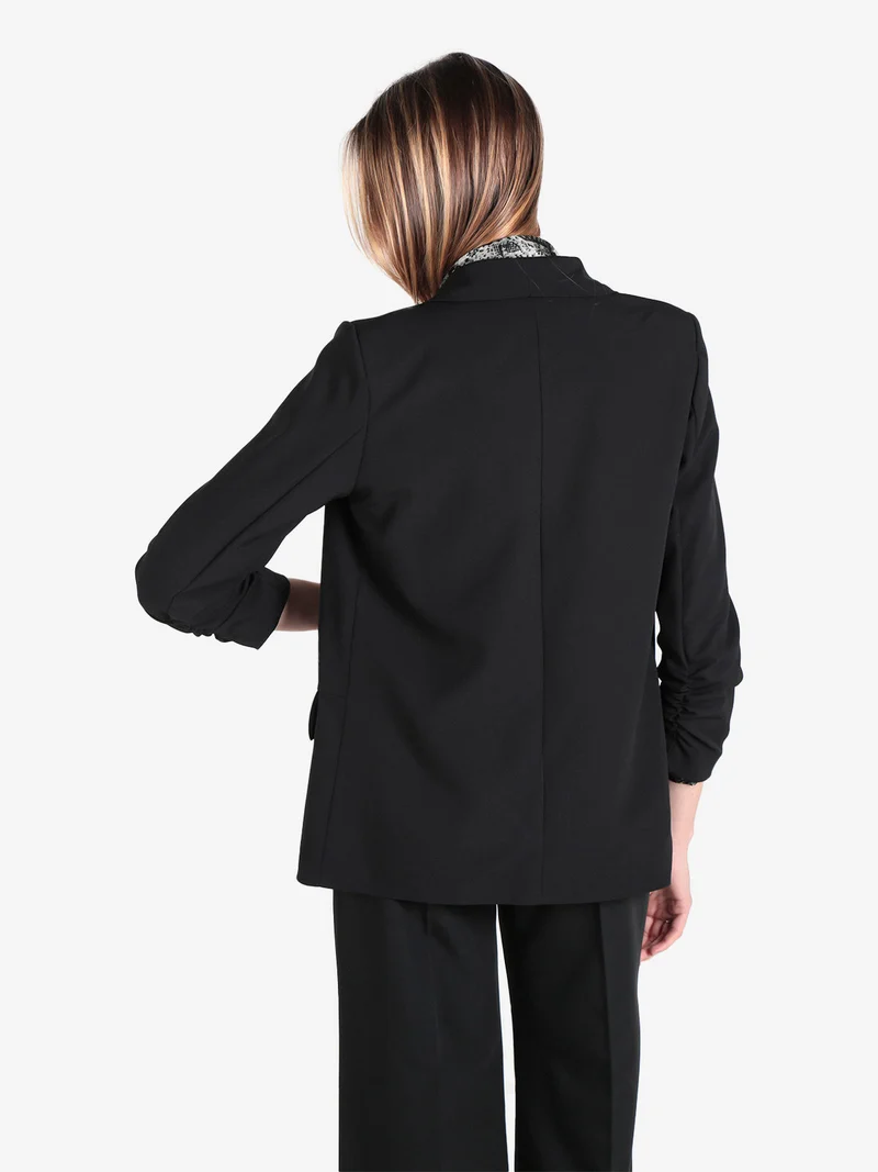 Blazer donna aperto con maniche arricciate - nero