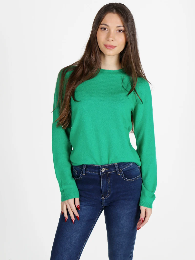Maglione donna tinta unita in misto lana e cashemere - verde