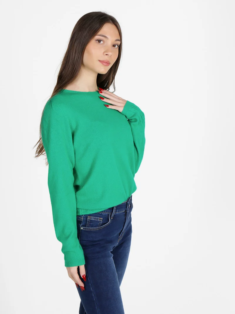 Maglione donna tinta unita in misto lana e cashemere - verde