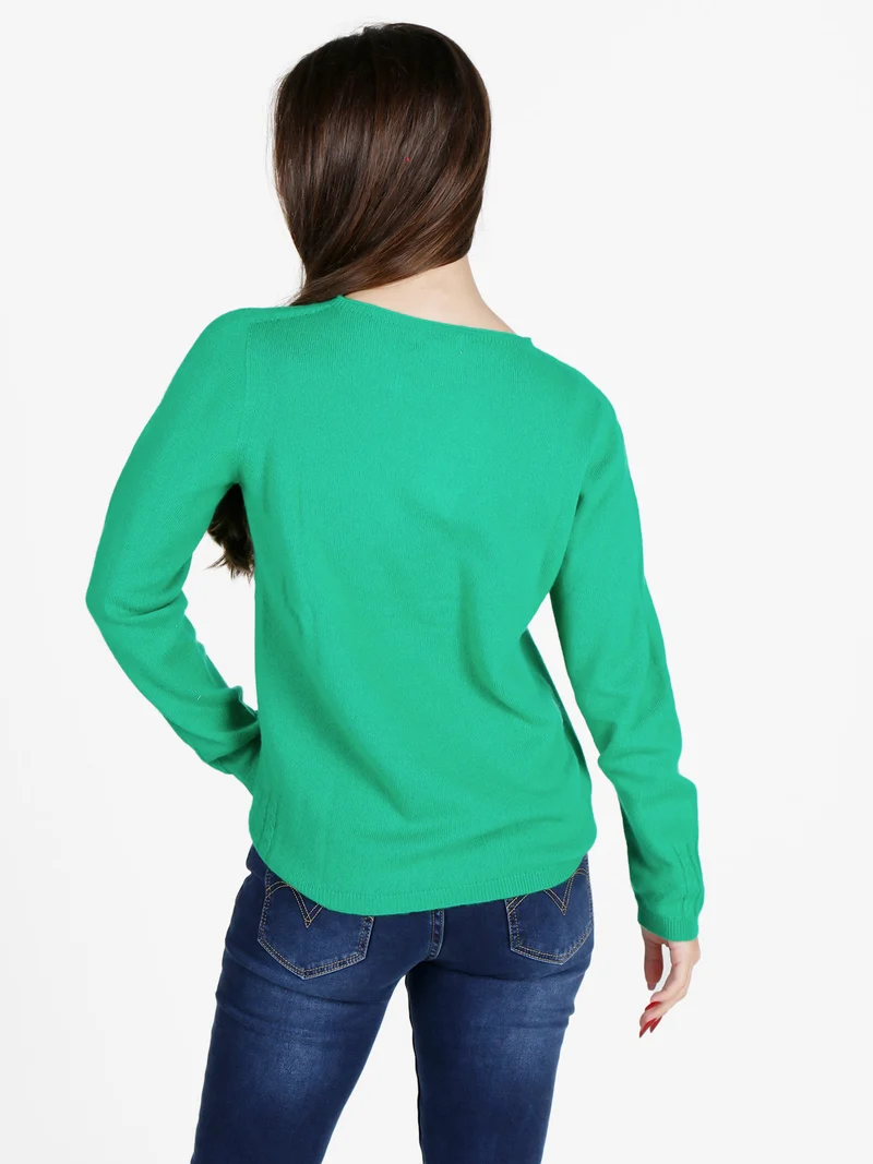 Maglione donna tinta unita in misto lana e cashemere - verde