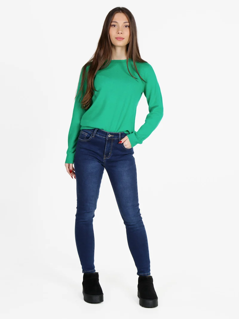 Maglione donna tinta unita in misto lana e cashemere - verde