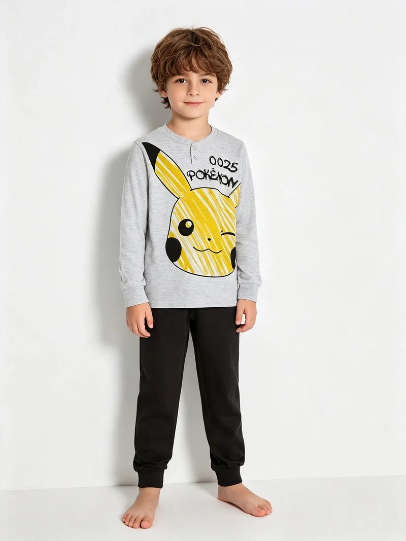 Pigiama lungo da bambino in cotone interlock - grigio chiaro