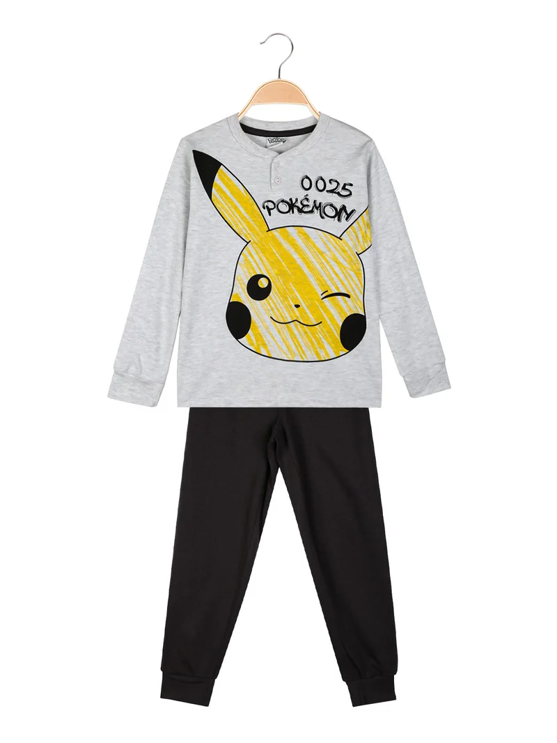 Pigiama lungo da bambino in cotone interlock - grigio chiaro