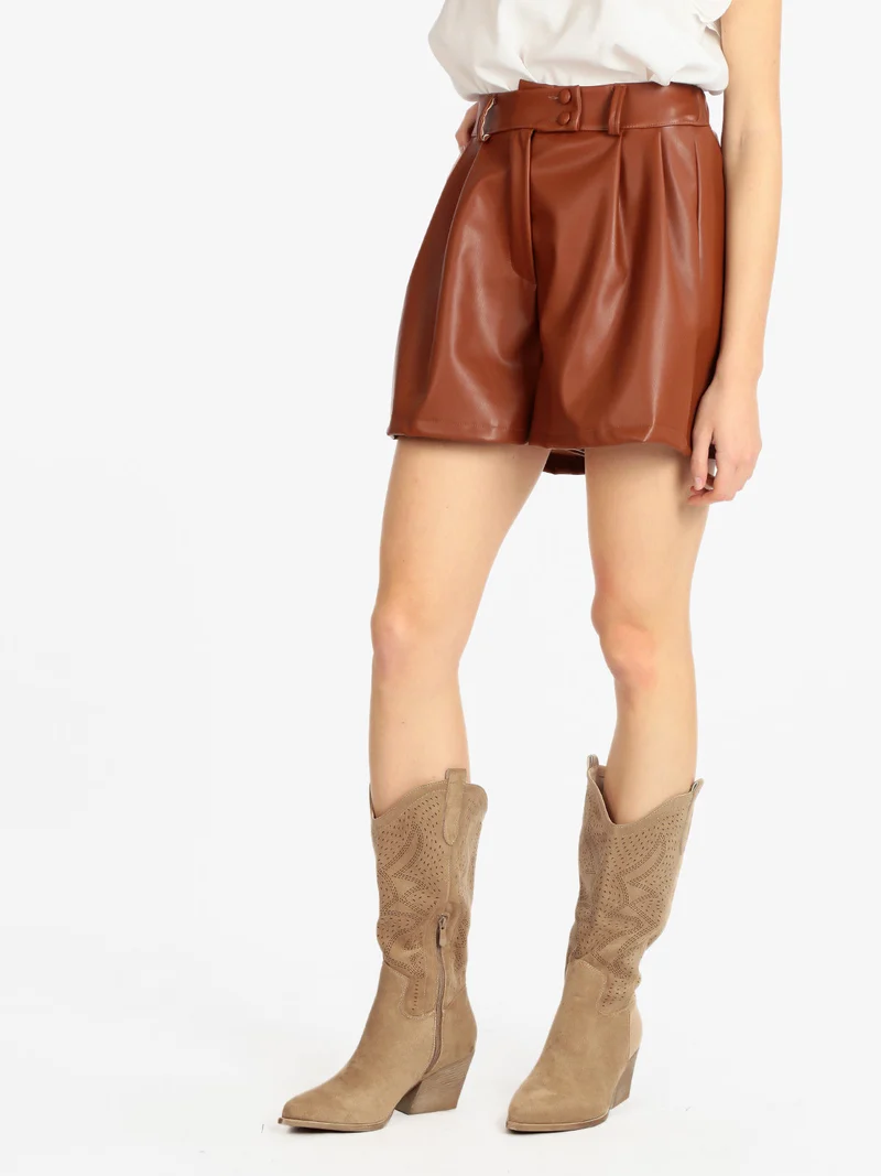 Shorts da donna in ecopelle - marrone