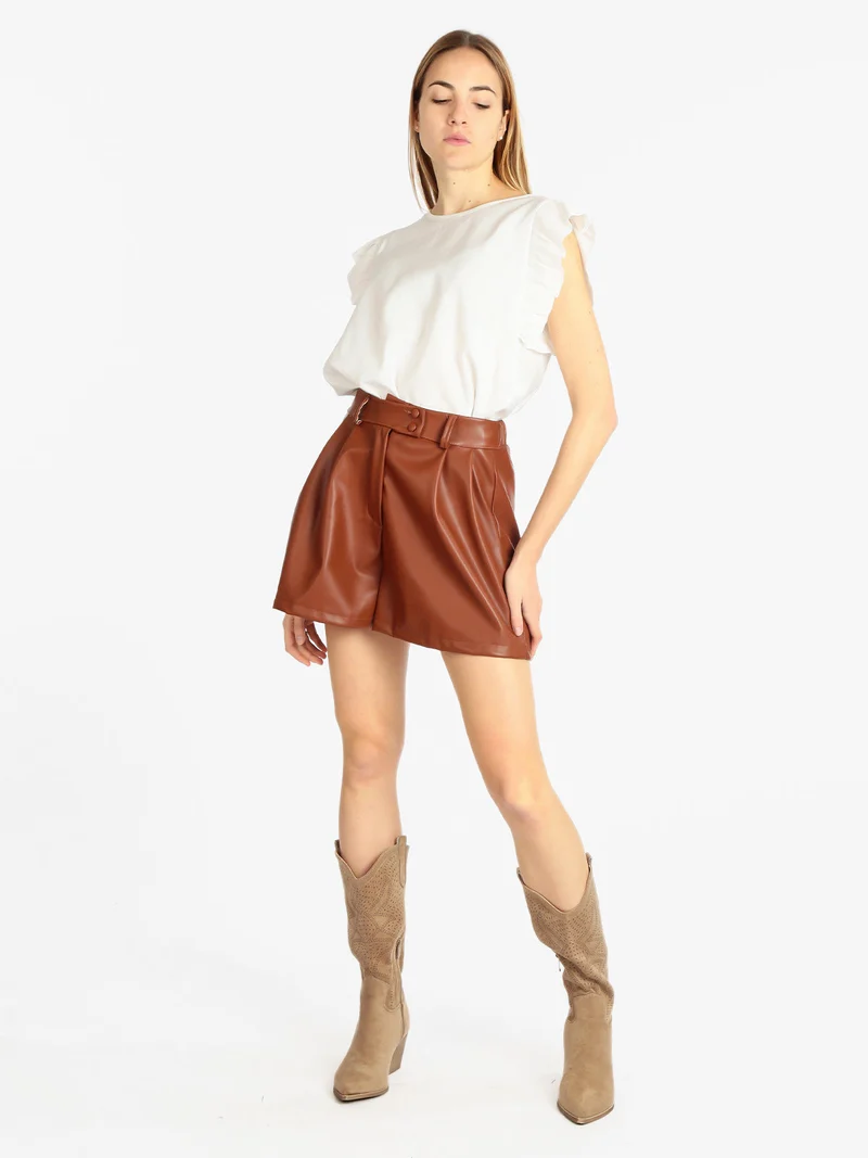 Shorts da donna in ecopelle - marrone