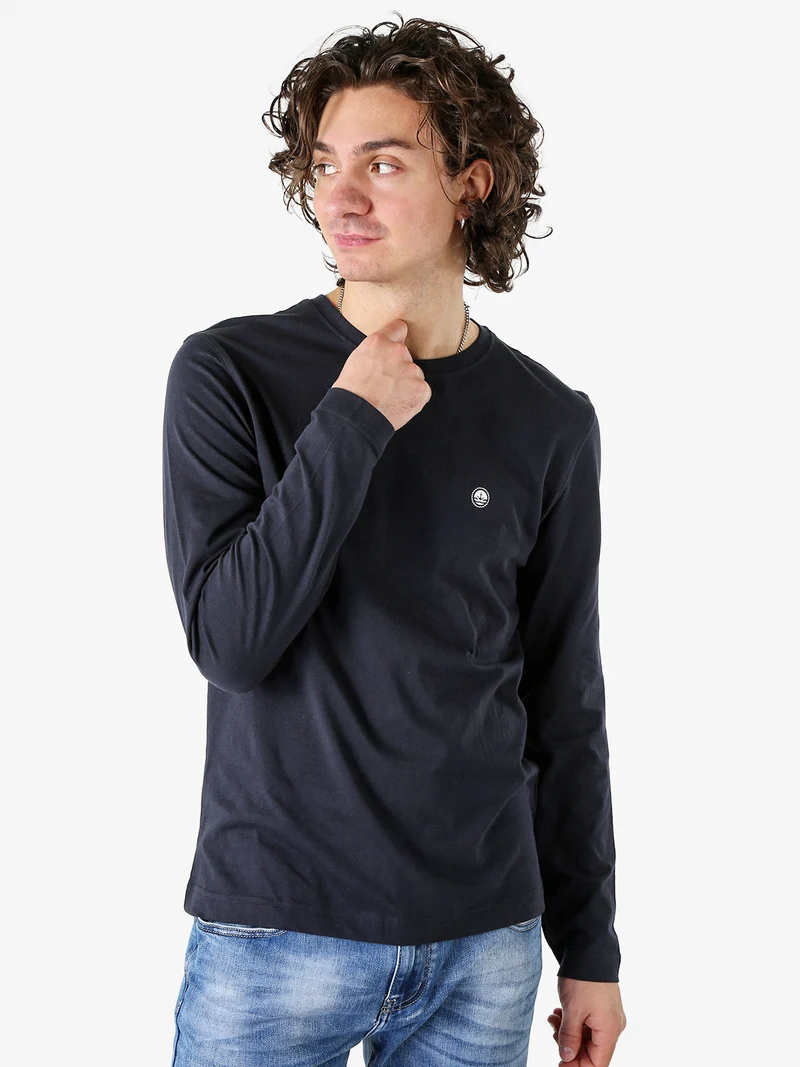 T-shirt da uomo a maniche lunghe in cotone - blu scuro