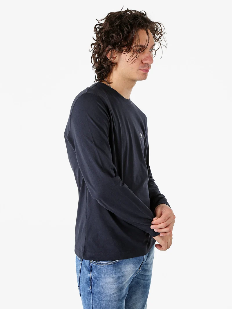 T-shirt da uomo a maniche lunghe in cotone - blu scuro