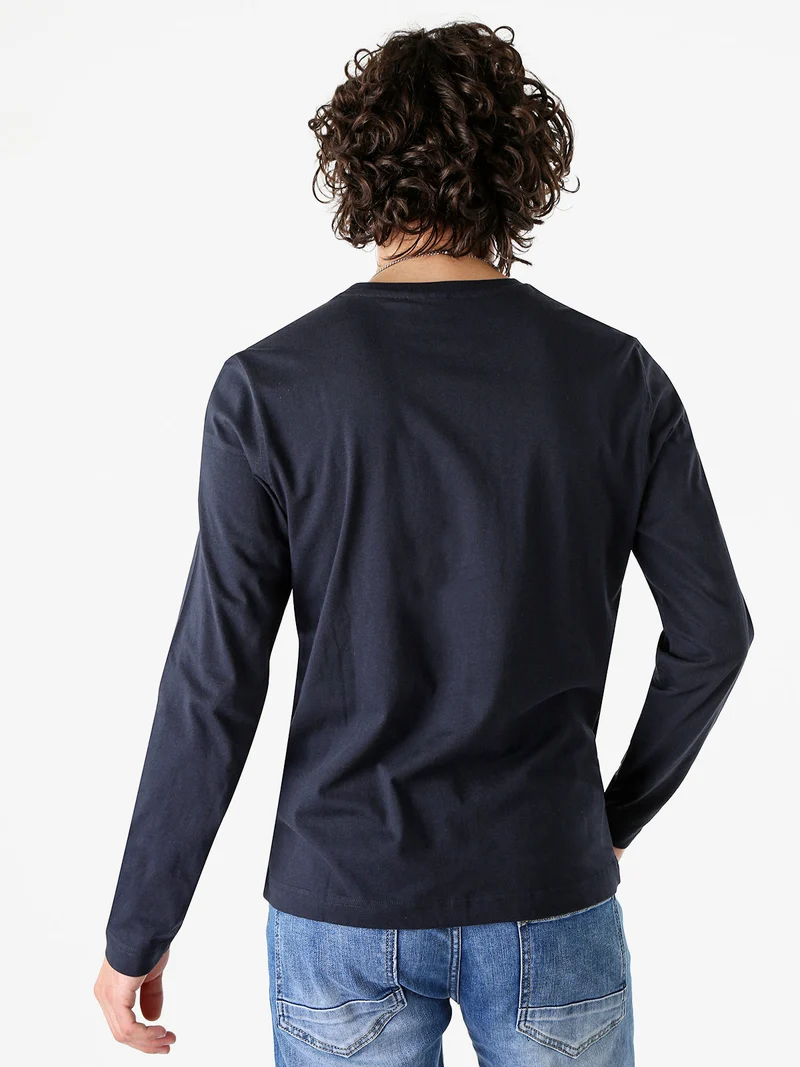 T-shirt da uomo a maniche lunghe in cotone - blu scuro