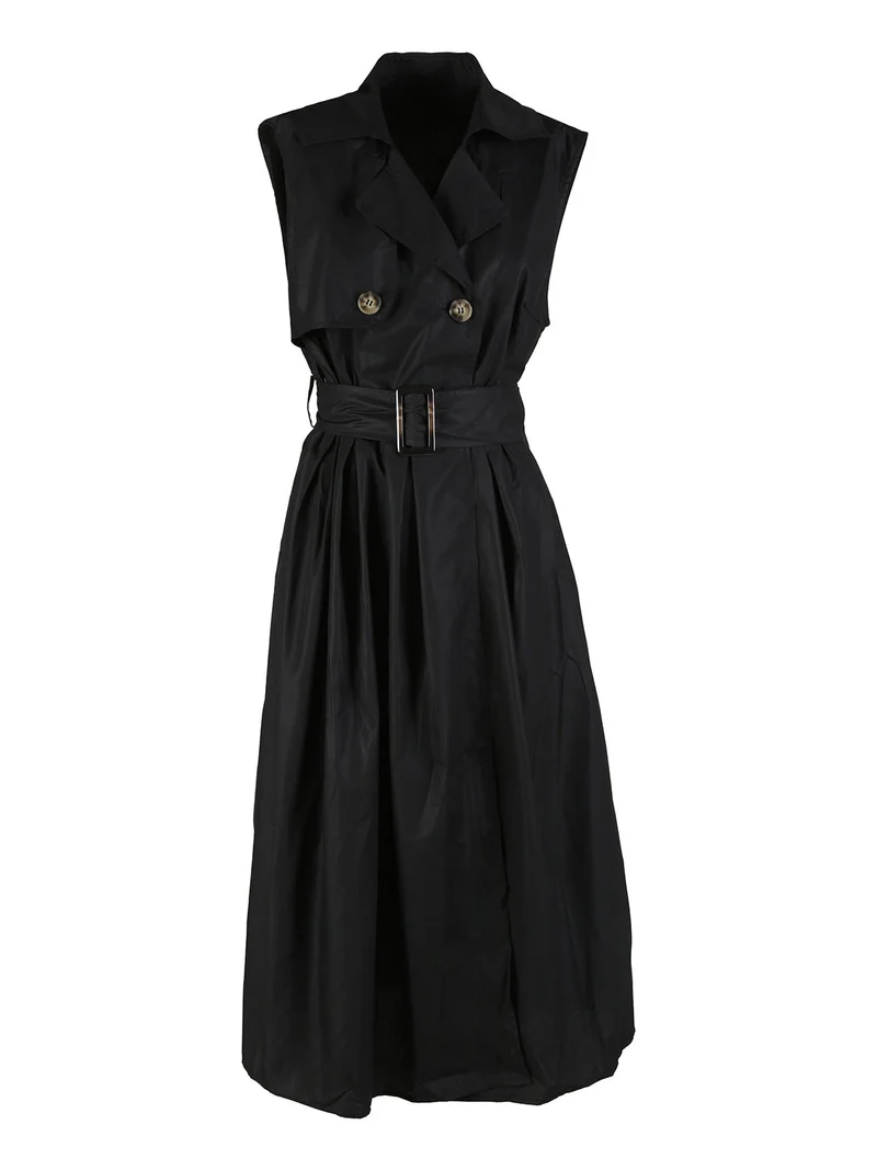 Abito da donna smanicato stile trench in misto cotone - nero