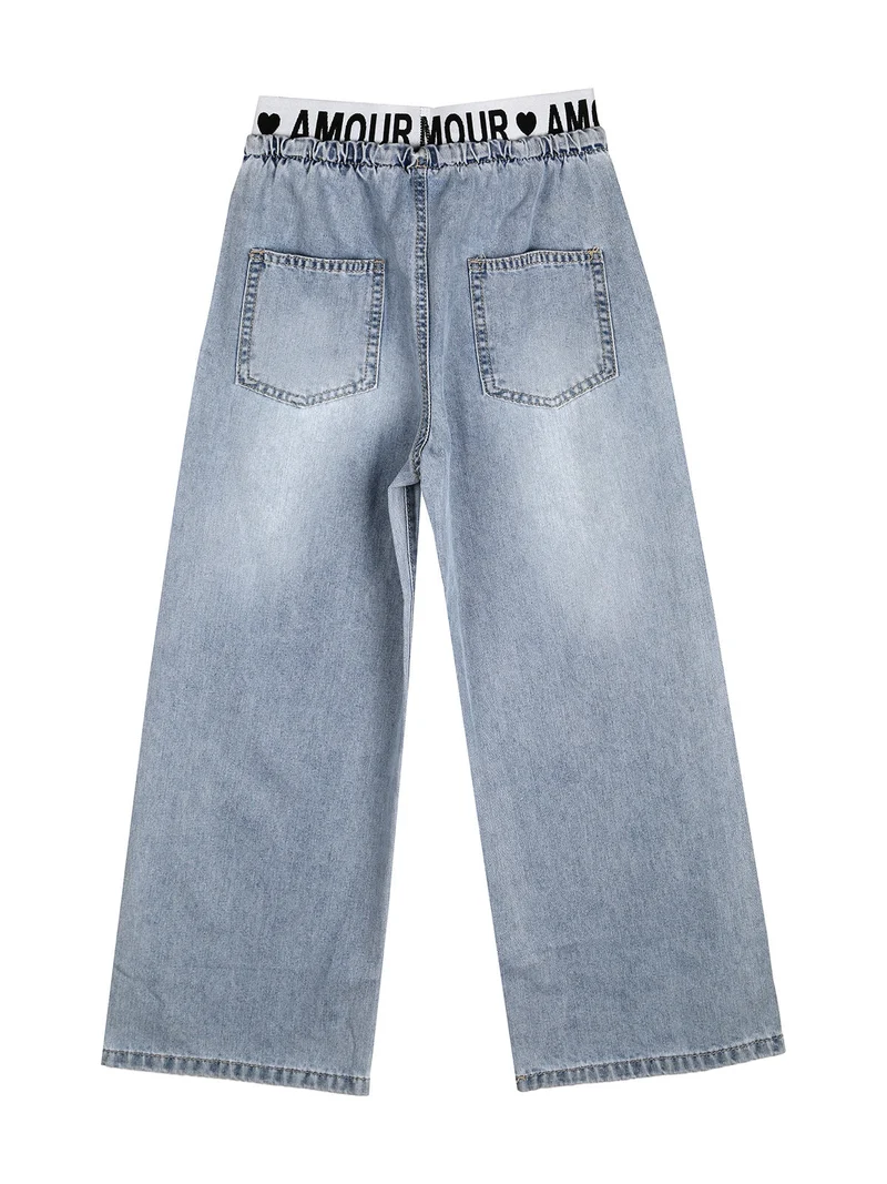 Completo 2 pezzi da bambina con t-shirt e jeans a gamba larga - rosa