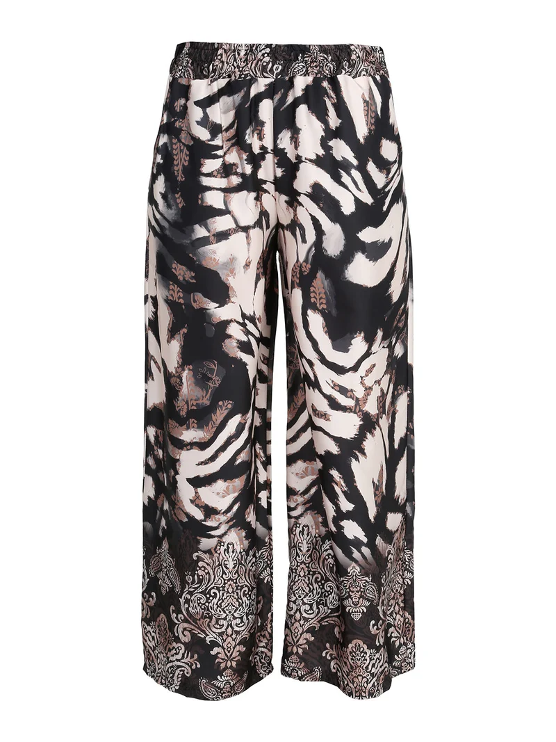 Pantaloni donna effetto raso con stampe - nero