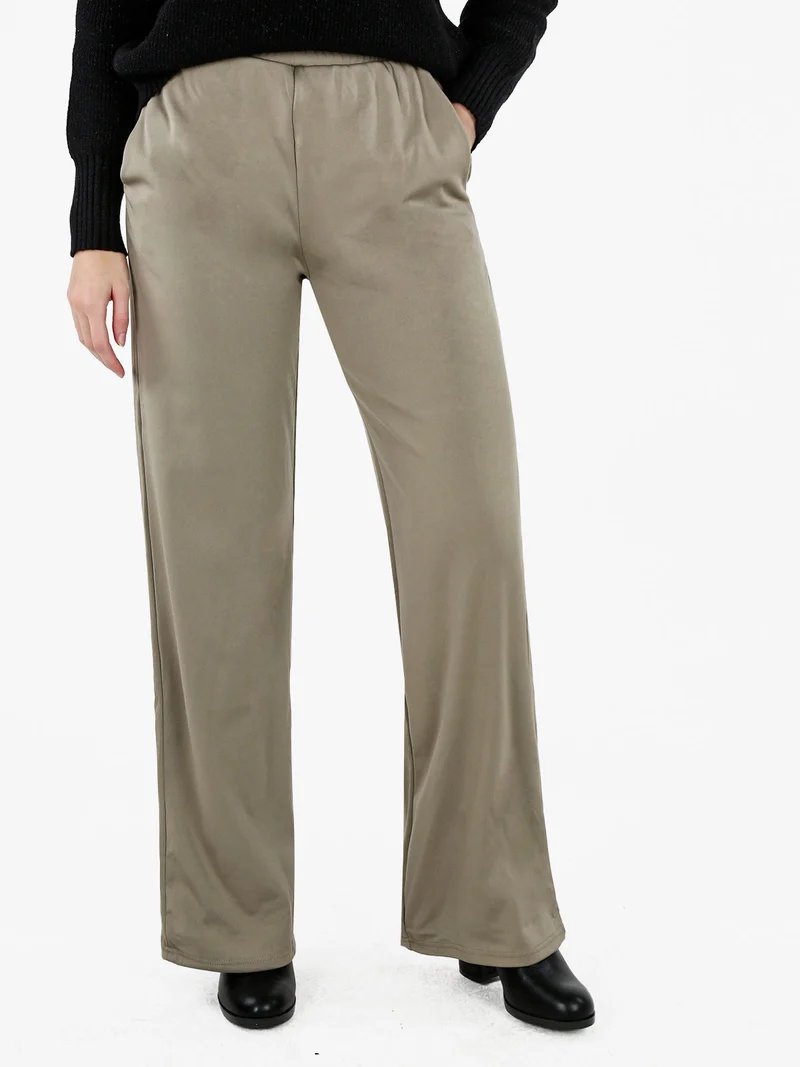 Pantaloni morbidi da donna a gamba larga - oliva