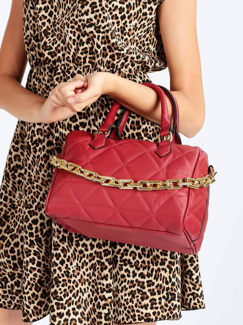 Borsa a bauletto donna con catena - rosso
