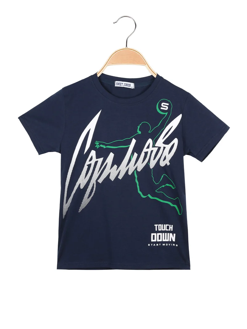 T-shirt da bambino in cotone con stampa - blu scuro