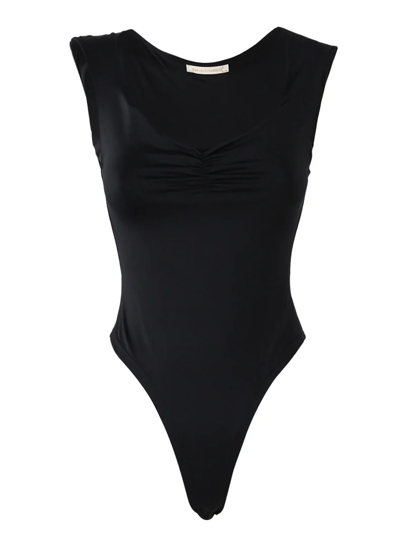 Top body donna smanicato con scollo V arricciato - nero