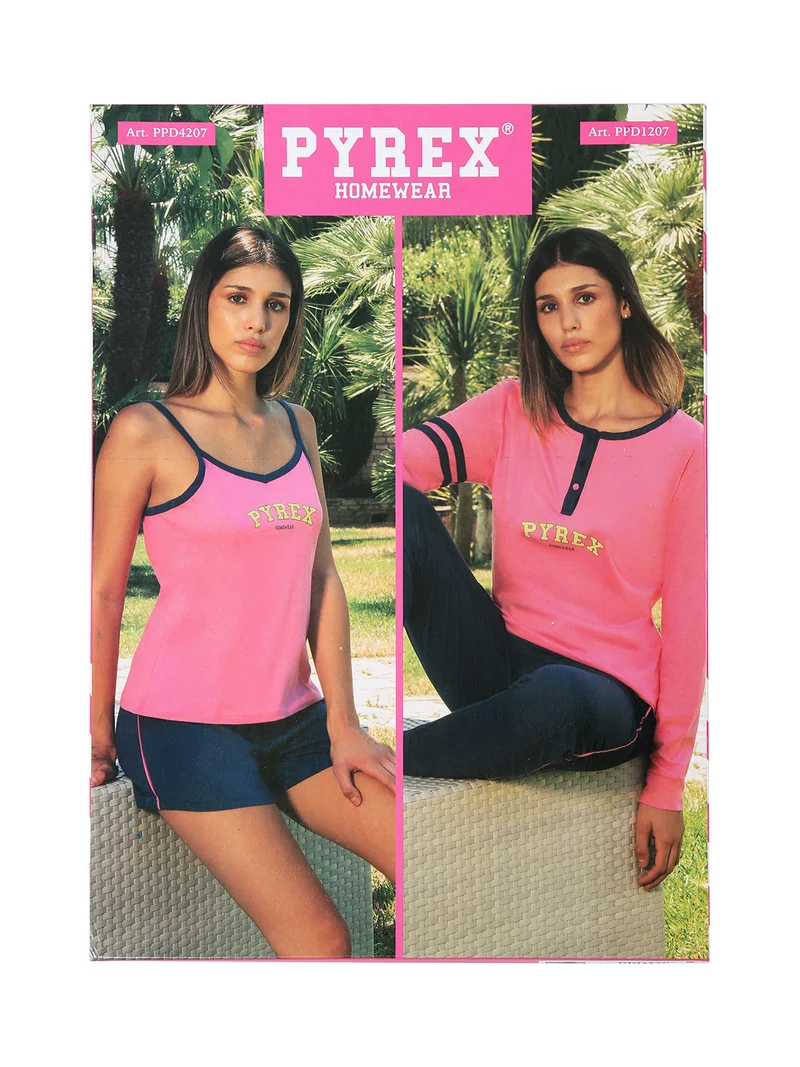 Pigiama lungo da donna in cotone con logo - blu