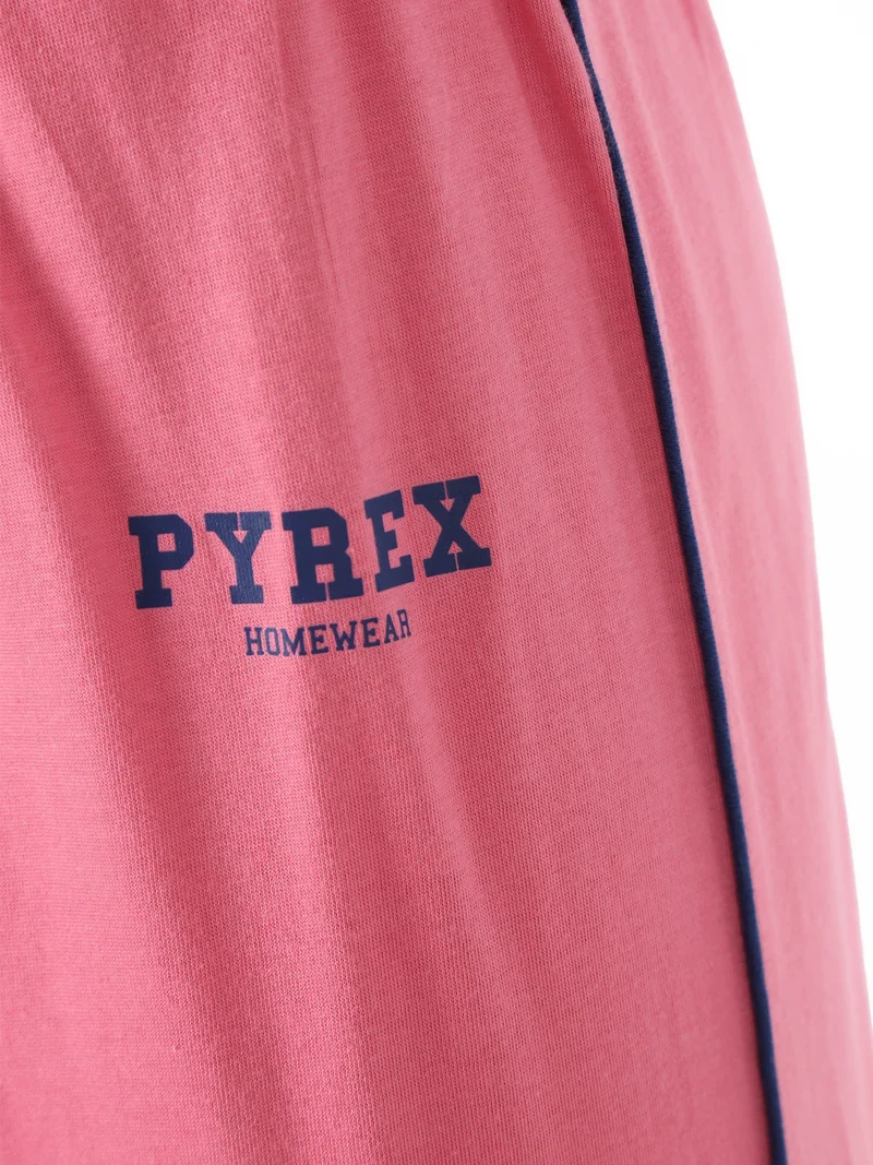 Pigiama lungo da donna in cotone con logo - blu