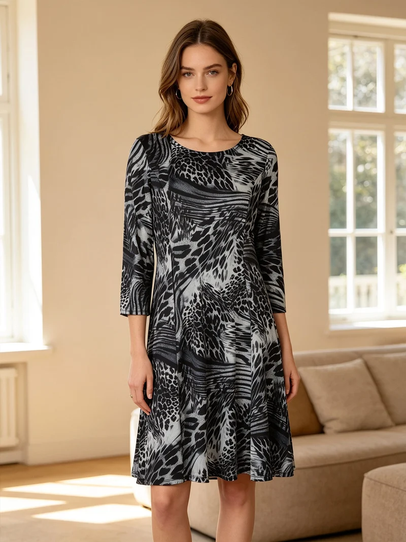 Vestito maculato maniche lunghe - grigio