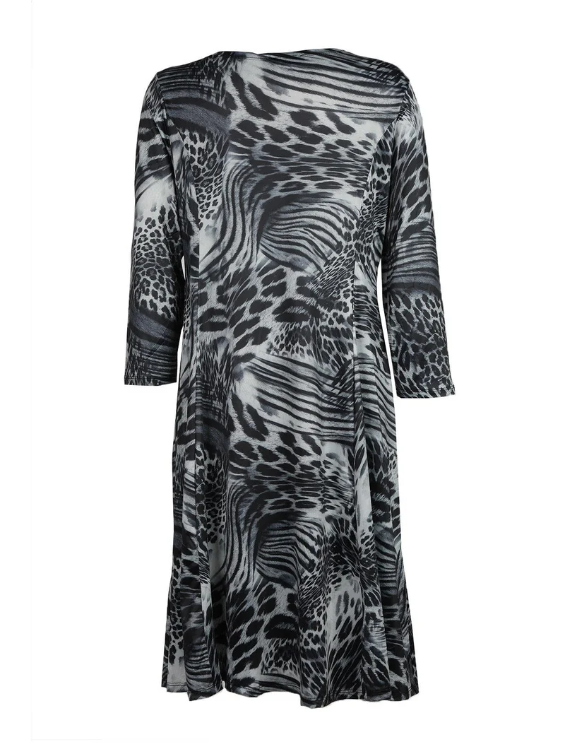 Vestito maculato maniche lunghe - grigio