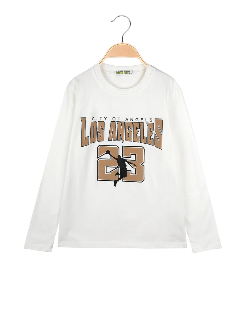 T-shirt da bambino a maniche lunghe con stampa - bianco