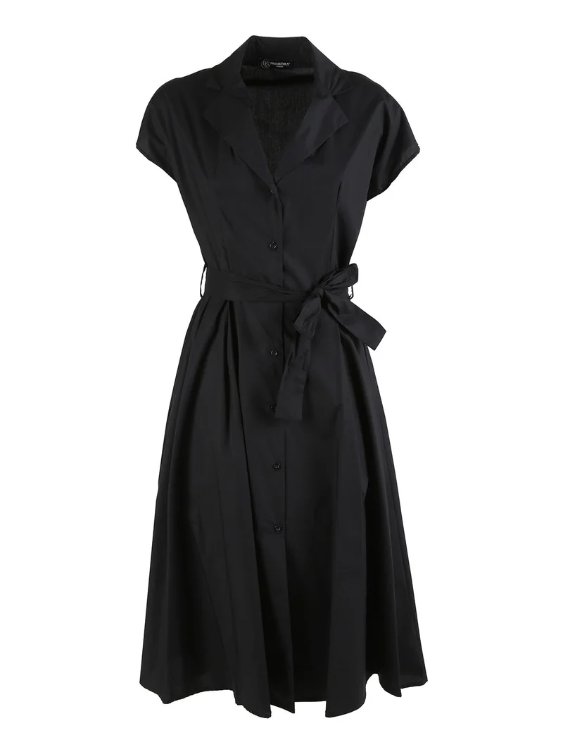 Abito a camicia da donna in cotone con maniche corte - nero