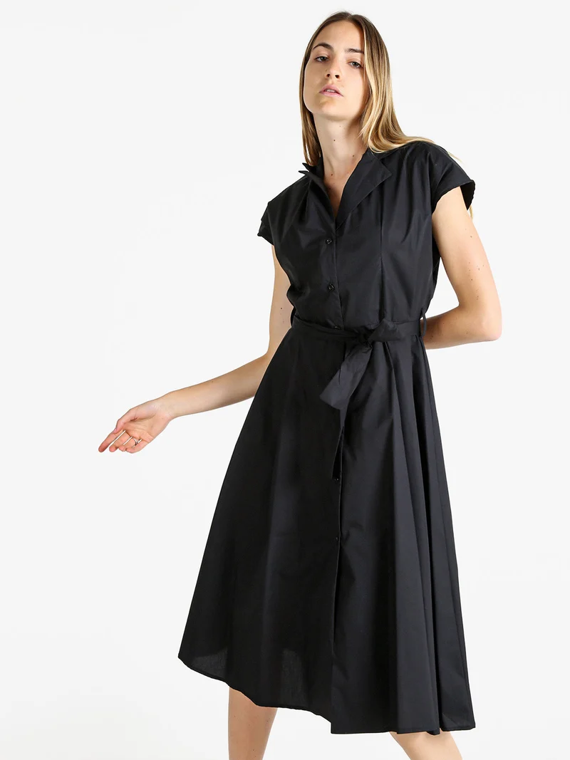 Abito a camicia da donna in cotone con maniche corte - nero