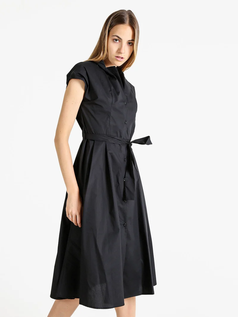 Abito a camicia da donna in cotone con maniche corte - nero