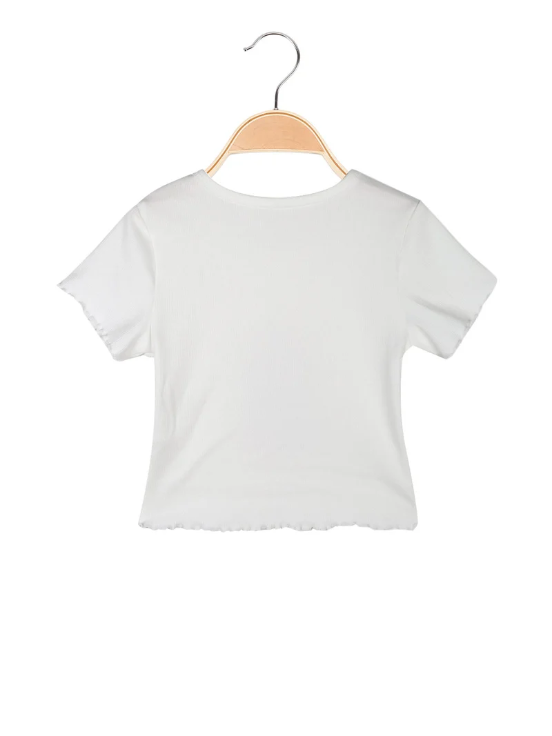 T-shirt da bambina a costine con borsetta - bianco