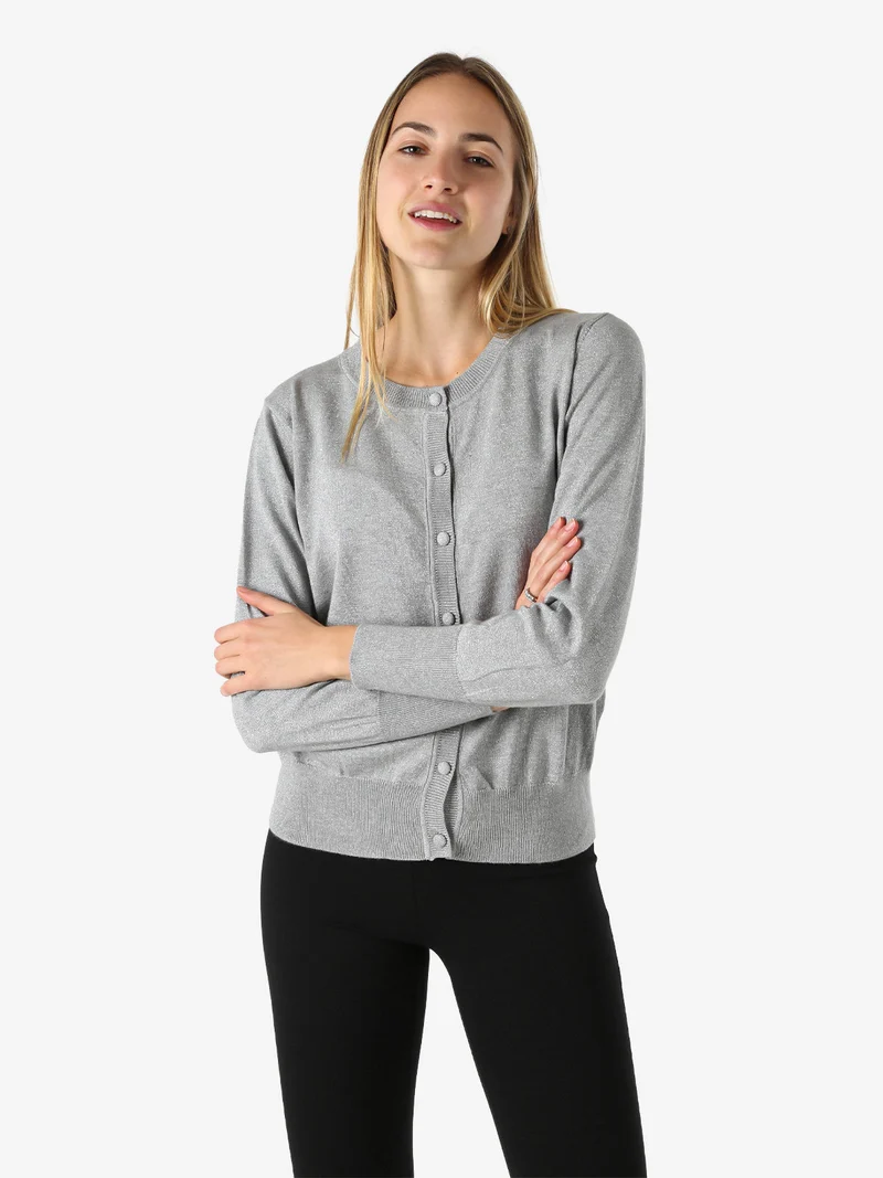 Cardigan donna lurex in maglia con bottoni - grigio