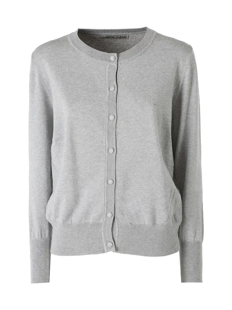 Cardigan donna lurex in maglia con bottoni - grigio