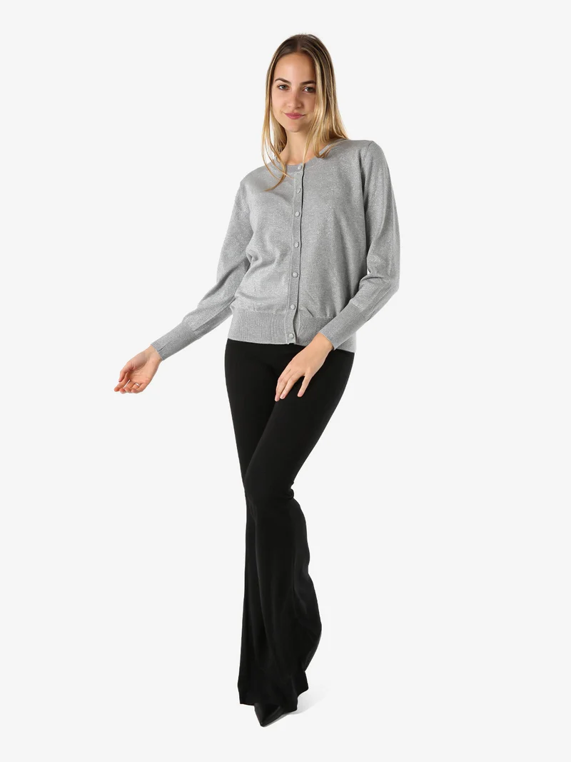 Cardigan donna lurex in maglia con bottoni - grigio