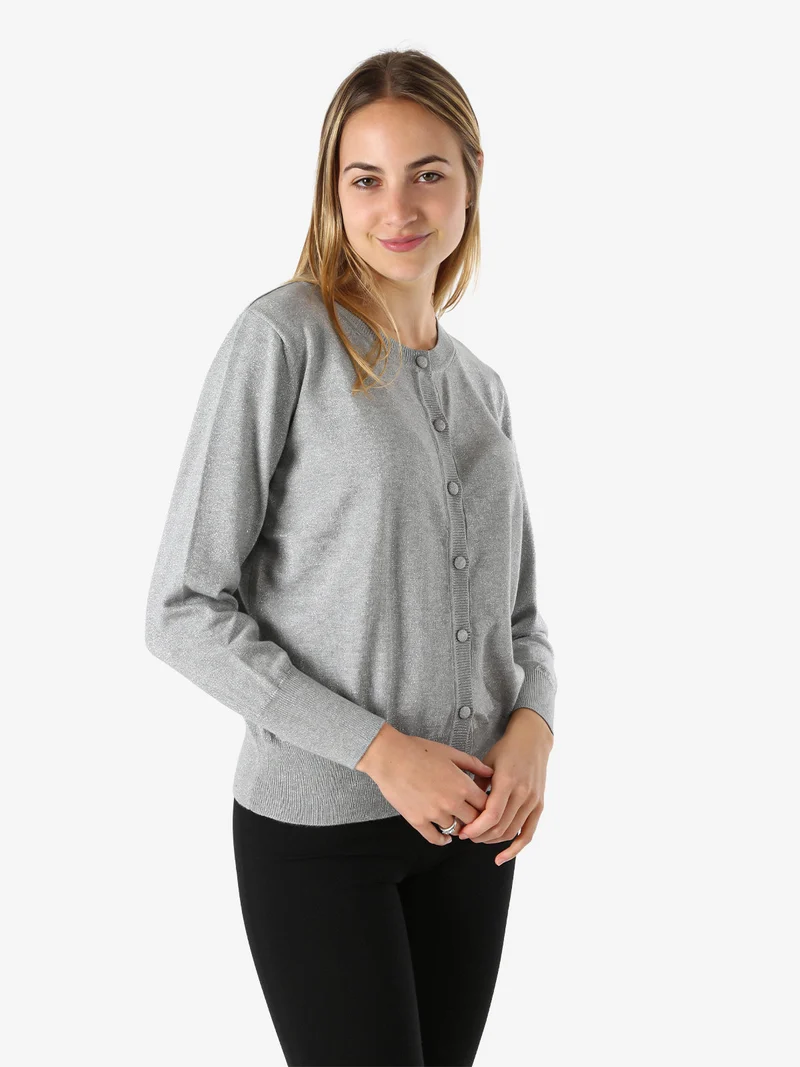 Cardigan donna lurex in maglia con bottoni - grigio