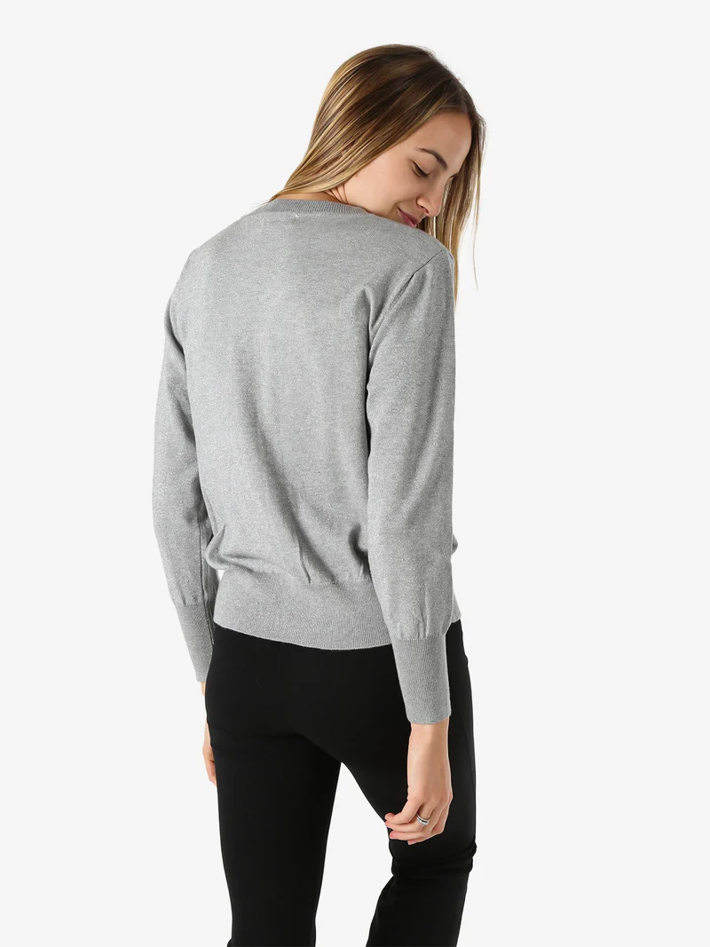 Cardigan donna lurex in maglia con bottoni - grigio