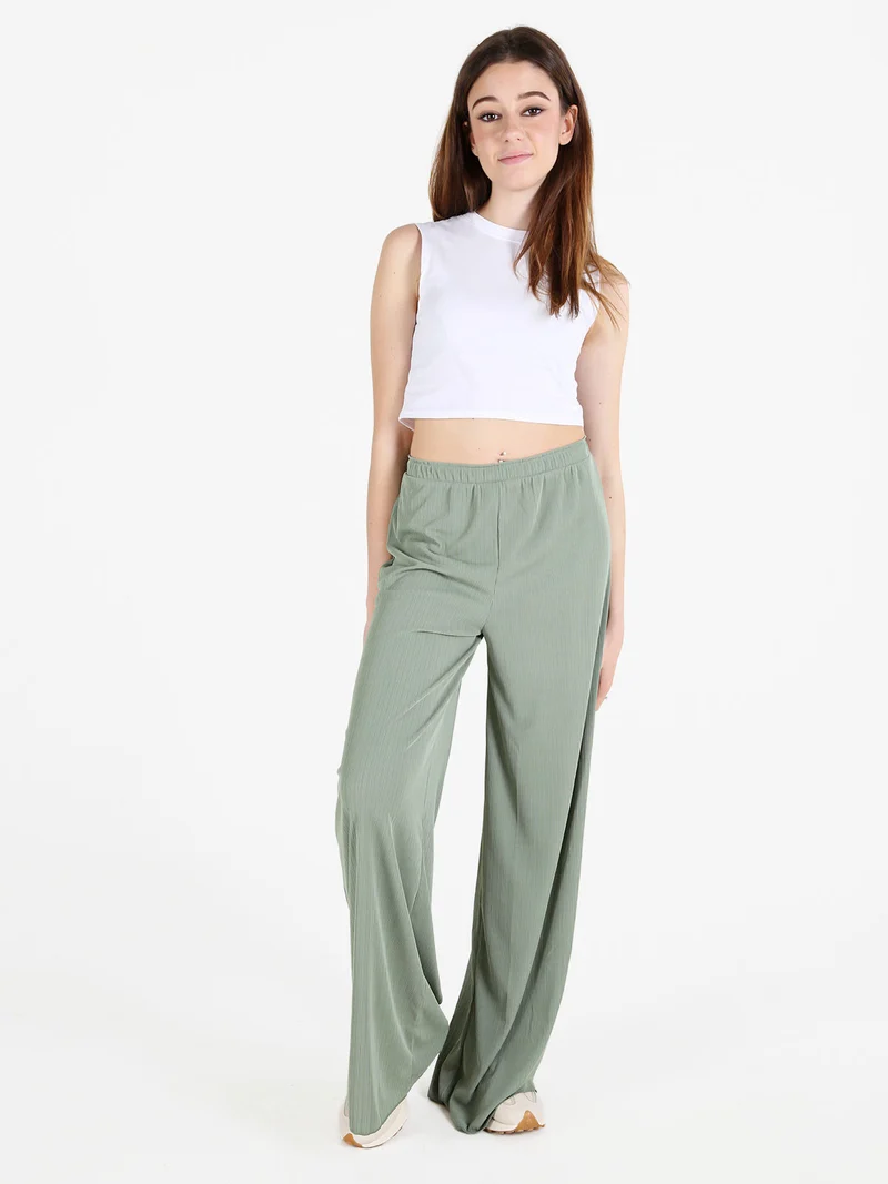 Pantaloni donna leggeri a palazzo - pistacchio