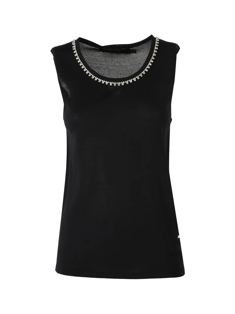 Top donna in maglia con applicazioni di strass - nero