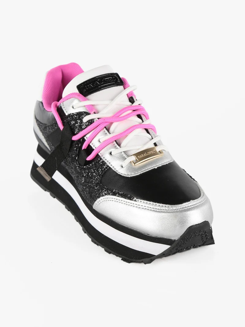 Sneakers stringate con strass da donna - argento